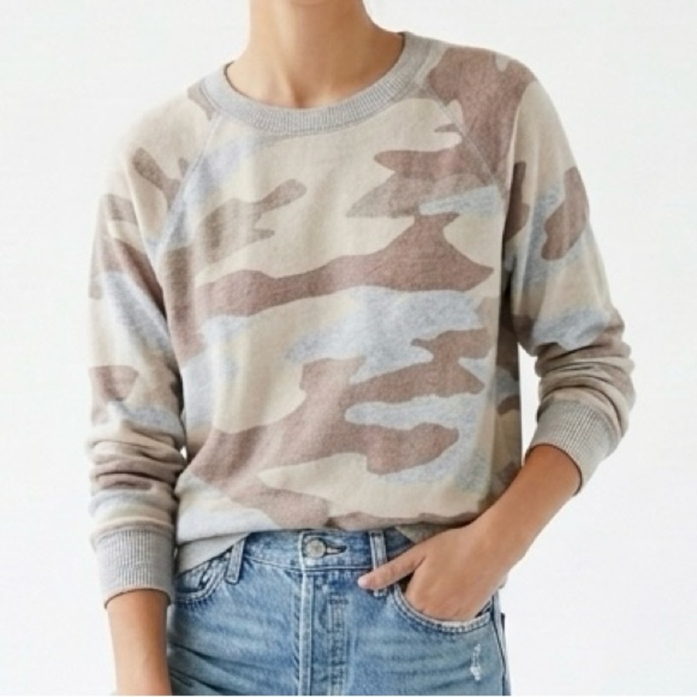 Aerie Neutral Monotone Camo Sweatshirt | Soft Utility Raglan Pullover | XS